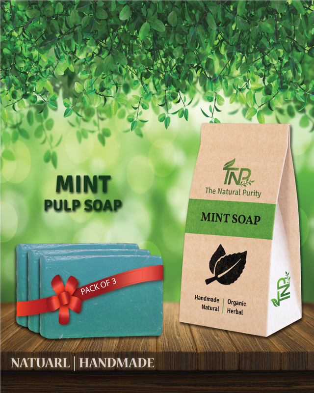 Natural Mint Herbal Soap with Fresh Mint Leaf | Handmade | 100gm | Pack of 3
